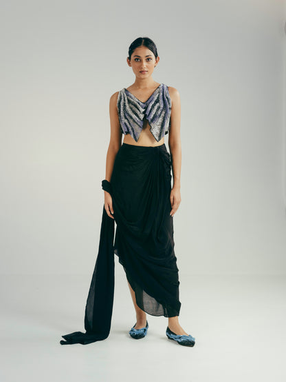 The Smear Bustier and Draped Saree Skirt Set