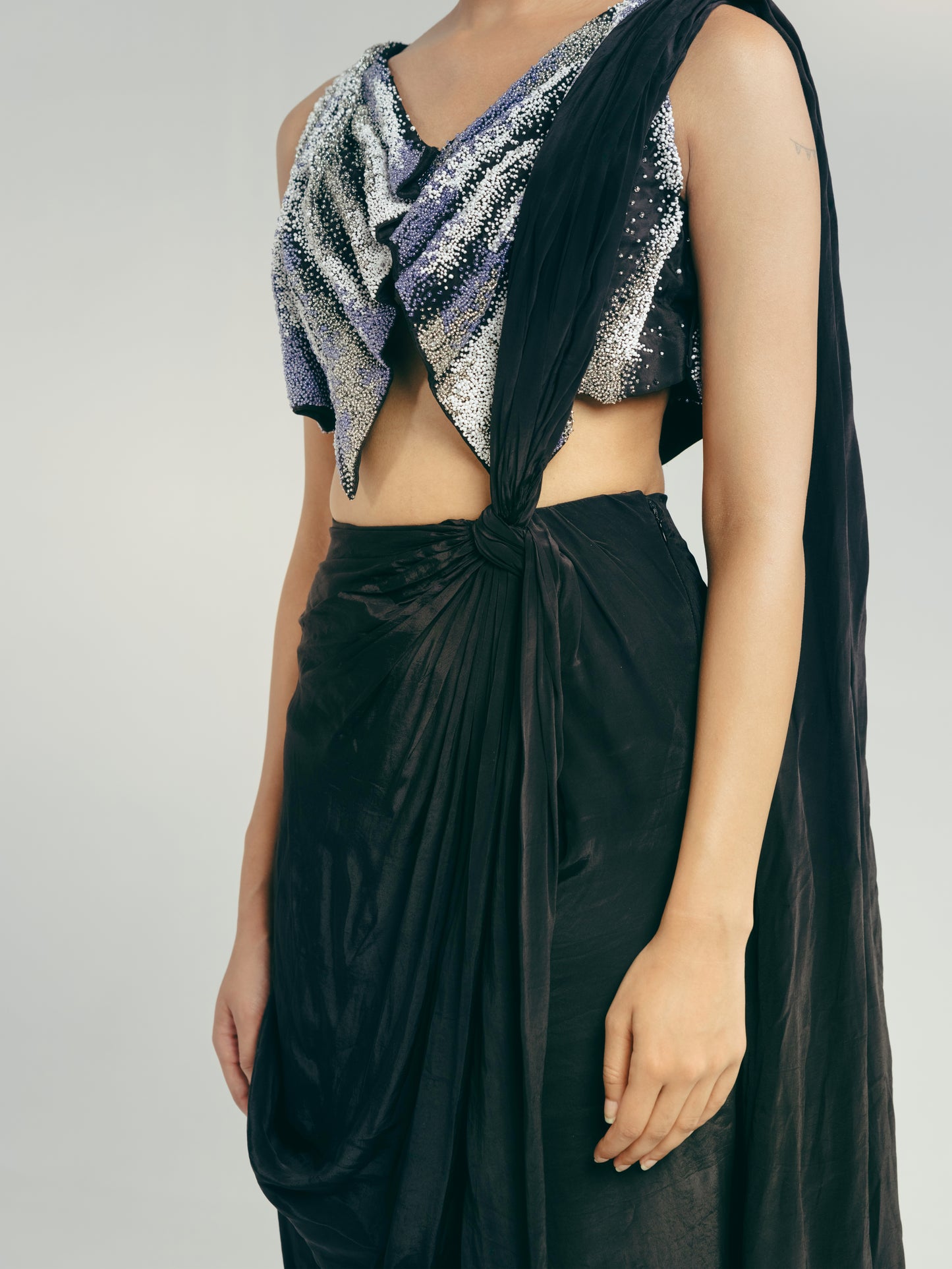 The Smear Bustier and Draped Saree Skirt Set